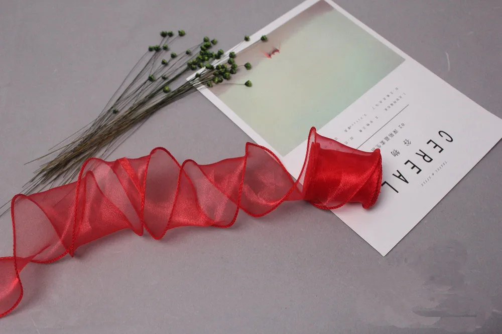 Wholesale Silk Organza Weaved Wire Edged Fishtail Ribbon For Wedding Bouquets Birthday Party