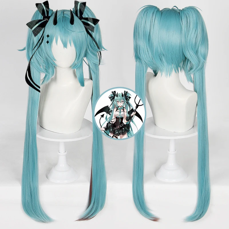 Новое поступление 40-дюймовые синие белые французские кружева Afros Snow Miku Vocaloid Аниме Косплей парики с длинным кудрявым льдом и 2 хвостиками