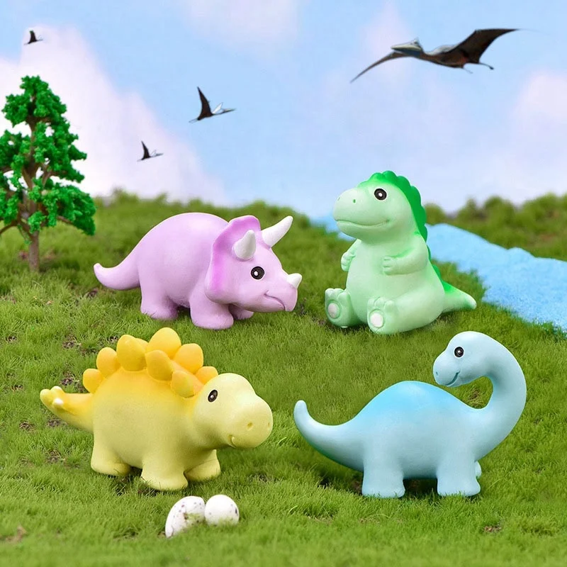 Mini Animal Toy Cartoon Dino Model Cake Topper Decor Micro Landscape Figure Resin Dinosaur