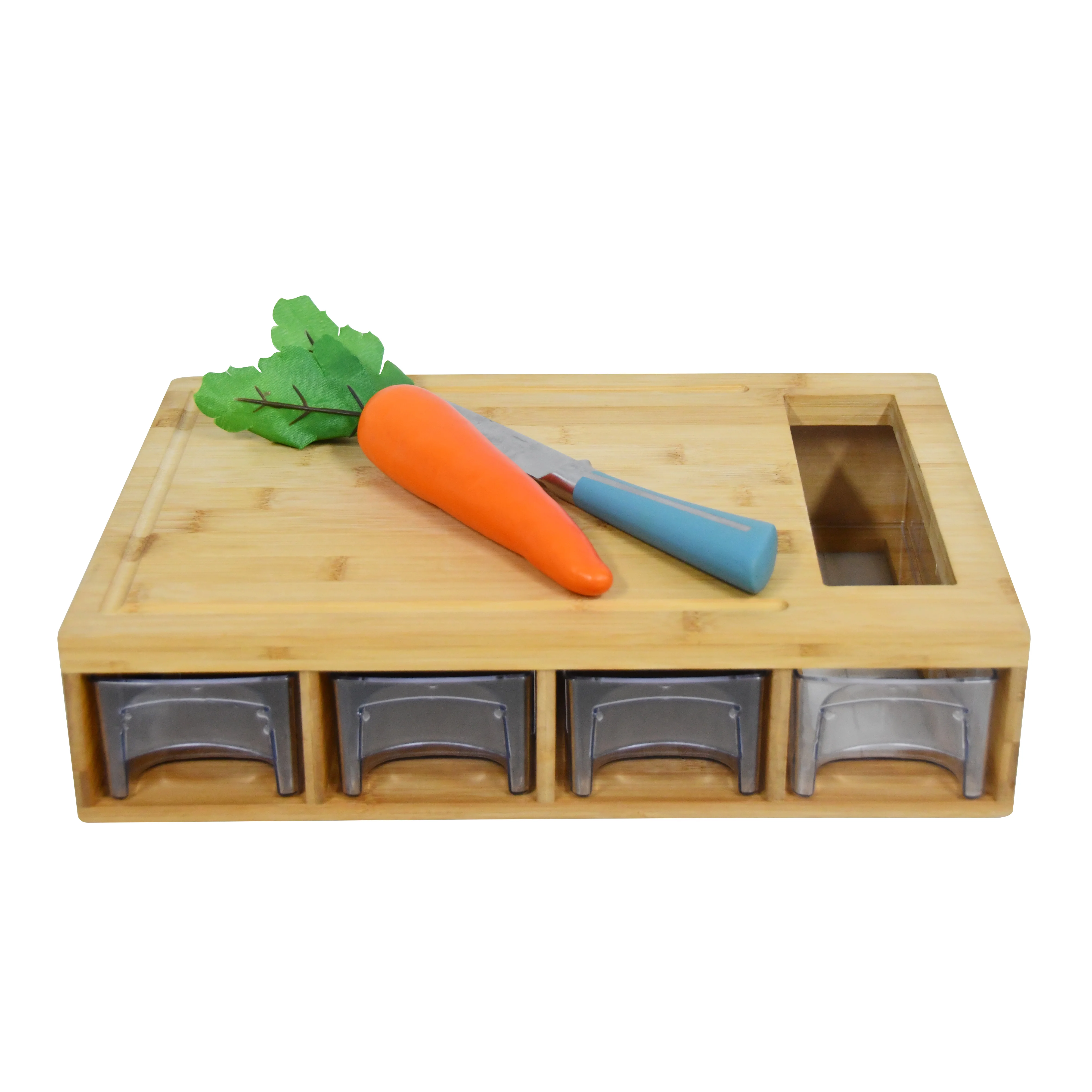 Natural Bamboo Cutting Boards Wooden Chopping Block with 4 Acrylic Containers