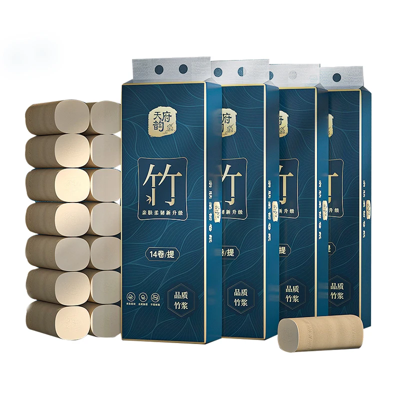 travel used small toilet tissue paper roll in bamboo pulp material with print 110x110mm