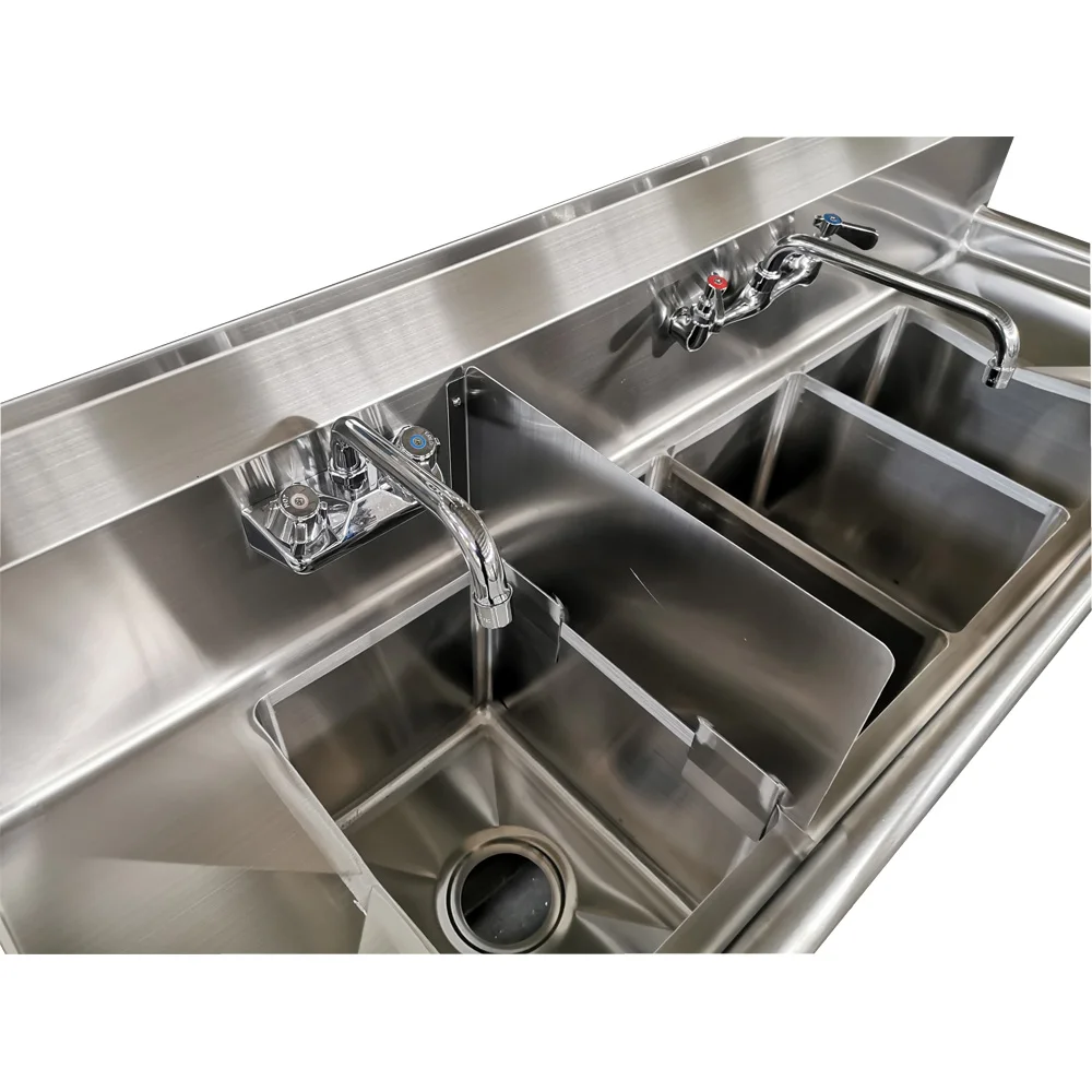 OEM ODM Foodservice NSF Commercial kitchen Brushed 304 stainless steel 4 Compartment Sink with faucet 4 bowl knock down legs