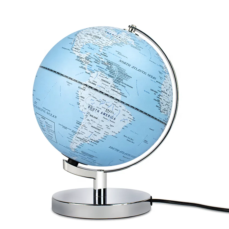 Blue Color Cartoon Design Metal Stand Illuminated World Globe Lamp for Kids