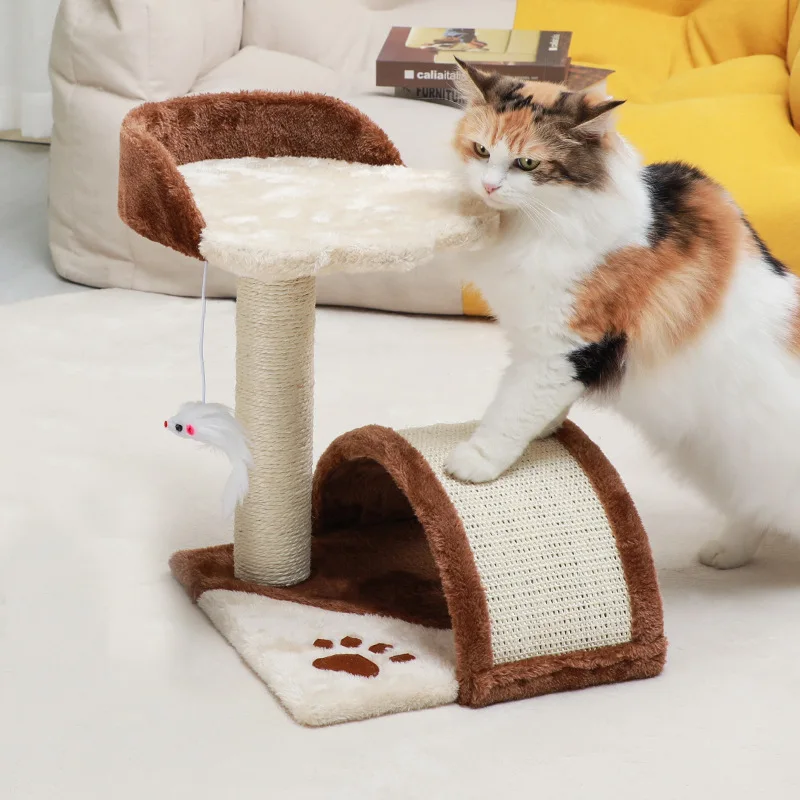 Cats Sisal Arched Bridge Cat Tree with Swing Mouse Strong Sisal Scratching Pillar Cat Climbing Tree