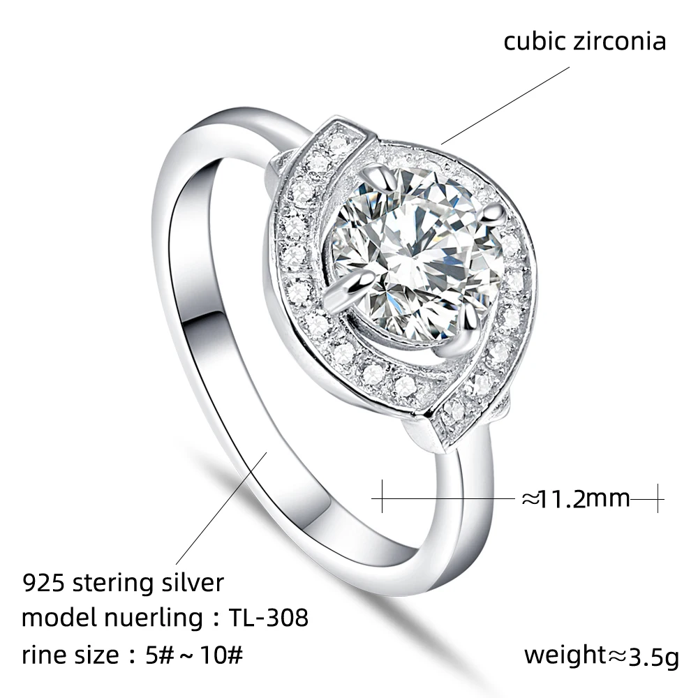 Tonglin Custom S925 CZ Sterling Silver Ring Set Plating Cubic Zirconia Gemstone Women 925 Silver Rings