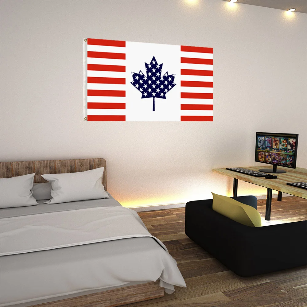 
High quality Durable polyester double side print USA CANADA Maple flags 