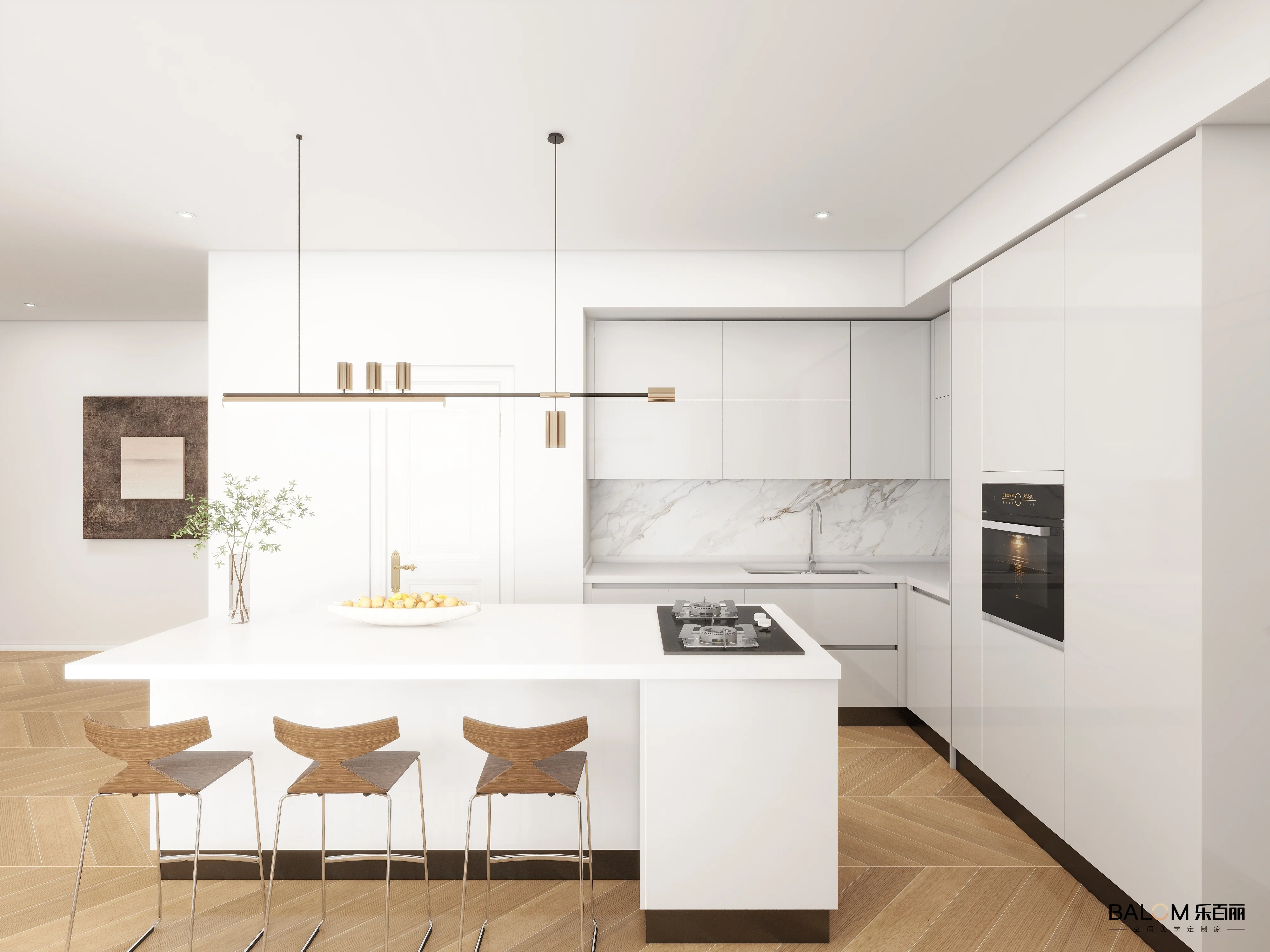 Balom Hot Great Customized for Laminated Kitchen Cabinets with Pull Out Waste Bin and Wine Pantry