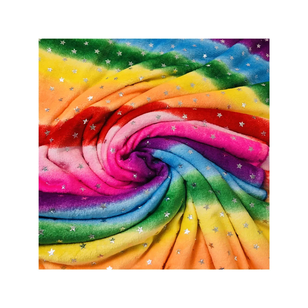 2021 New Design Super Comfortable Star Pattern Rainbow Color Flannel Fabric