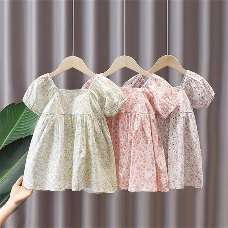 2024 New Summer Short Sleeved Fashionable U-neck Bow Girl Princess Dress For Children