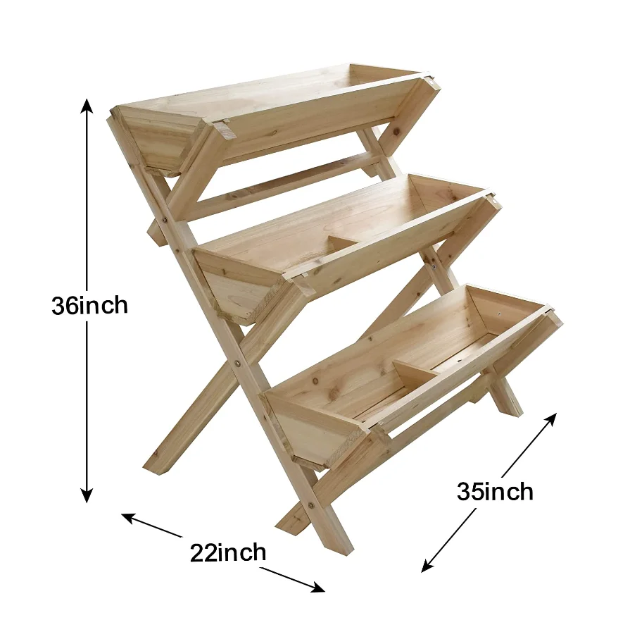 Backyard Outdoor 3 Tier Vertical Garden Tower Wood Plant Stand Raised Garden Bed With Legs