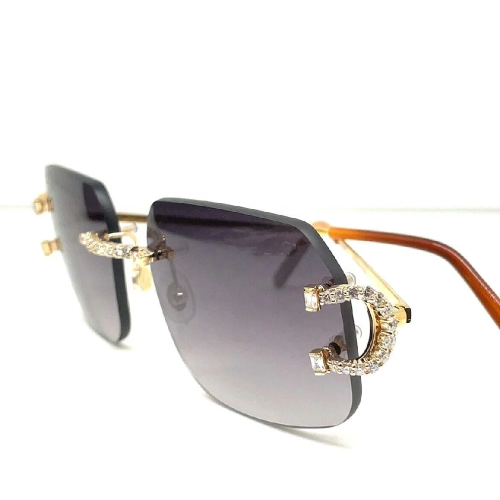 Hip Hop Eyewear Rimless Custom Glasses Diamond Big C Decor Gold Frame Vvs Moissanite Glasses