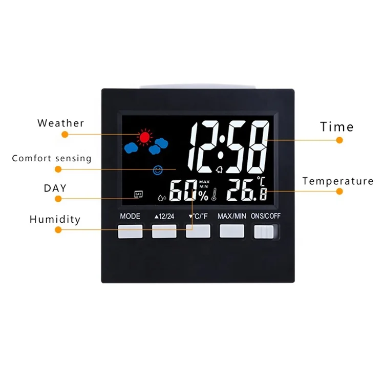 Weather station Digital Alarm clock Temperature Humidity Meter hygrometer Backlight Portable Travel Weather Channel desk Clock