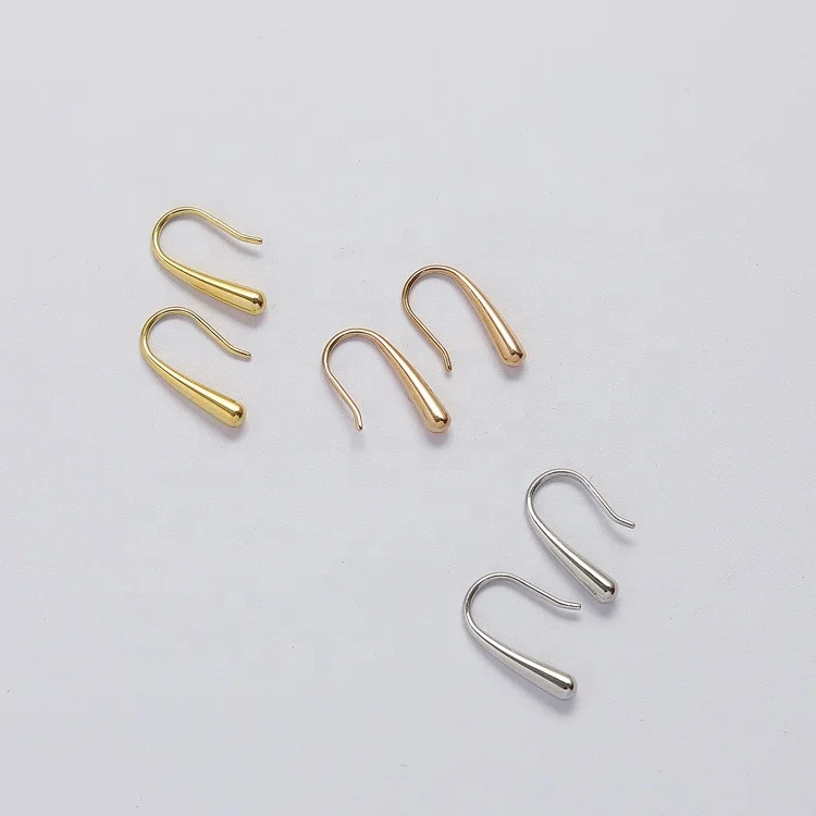 Wholesale Custom High Polished Non Tarnish Free Waterproof Minimalist Jewelry 18K Gold Plated Stainless Steel Hook Earrings