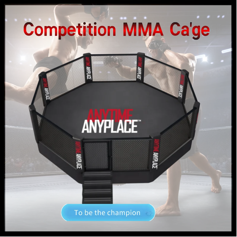 Competition Boxing MMA Cage Black Color Customized Logo 1 Meter Catwalk Platform Octagon MMA Cage