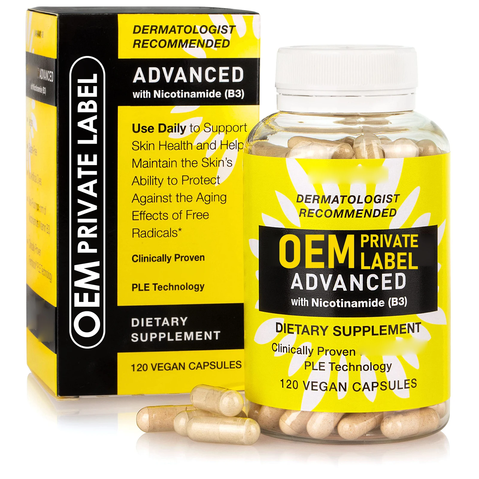 OEM Skin Whitening Capsules Nicotinamide B3 Supplement 120 Capsule Health Rich Vitamin B3 Nicotinamide Capsules