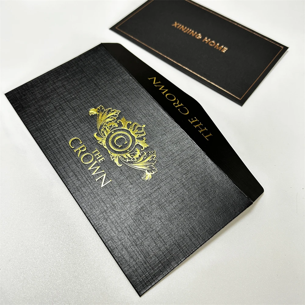 Custom Size Black Cardboard Foil Logo Print Business Invitation Greeting Card Gift Envelope Money Receipt Paper Envelope