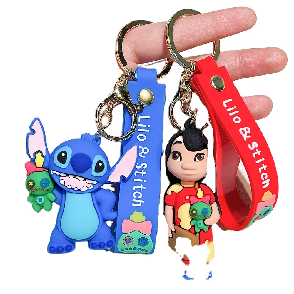 New Designs Cute 3D Doll Car Keychain Backpack Pendant Cartoon Stitch Soft Rubber Car Key Chain