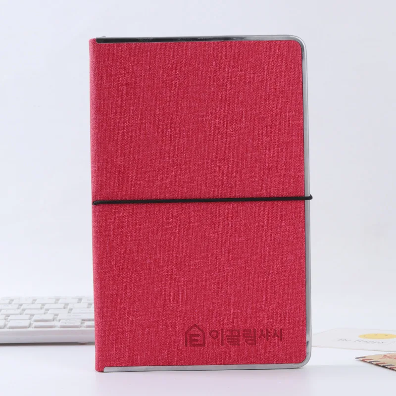 2021 A5 Premium Linen Leatherette Notebooks with Custom Deboss LOGO PU Hardcover Notepad Elastic Band  Business Agenda