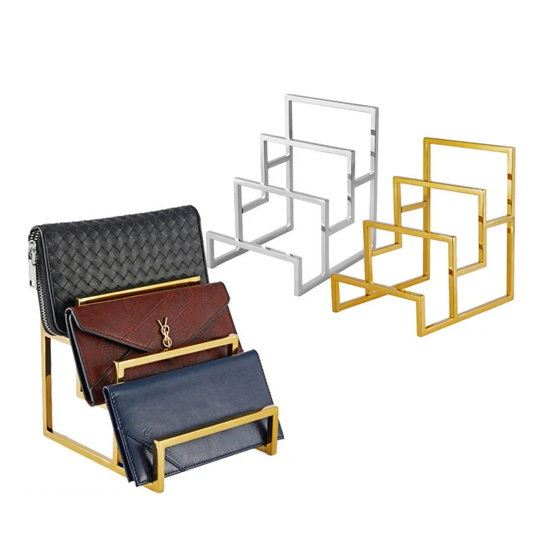 Gold Clutch Purse Display Stand 3 Layer Handbag Holder Wallet Displays Rack