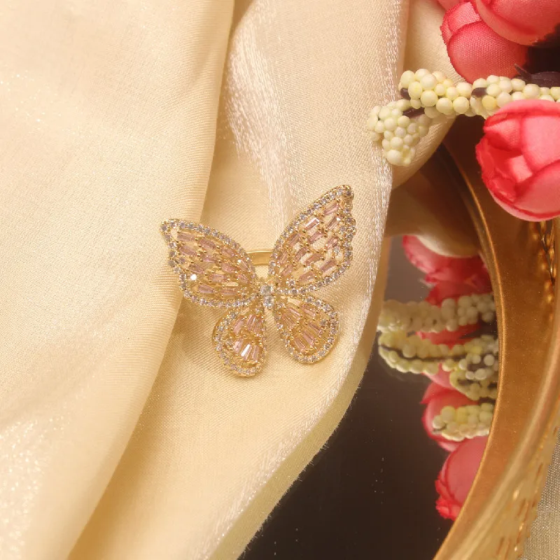2021 Jewelry Women Beautiful CZ Micro Zircon Butterfly Open Ring Silver Rhinestone Vibrator Butterfly Ring For Party