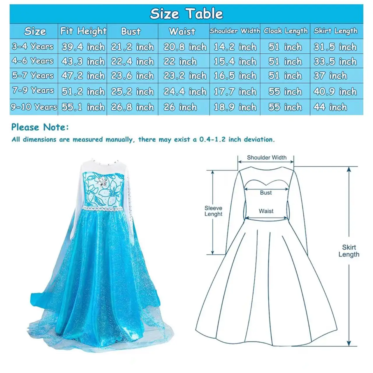 Halloween Kids Elsa Anna Princess Dress Cosplay Fancy Costume Dress For Girls