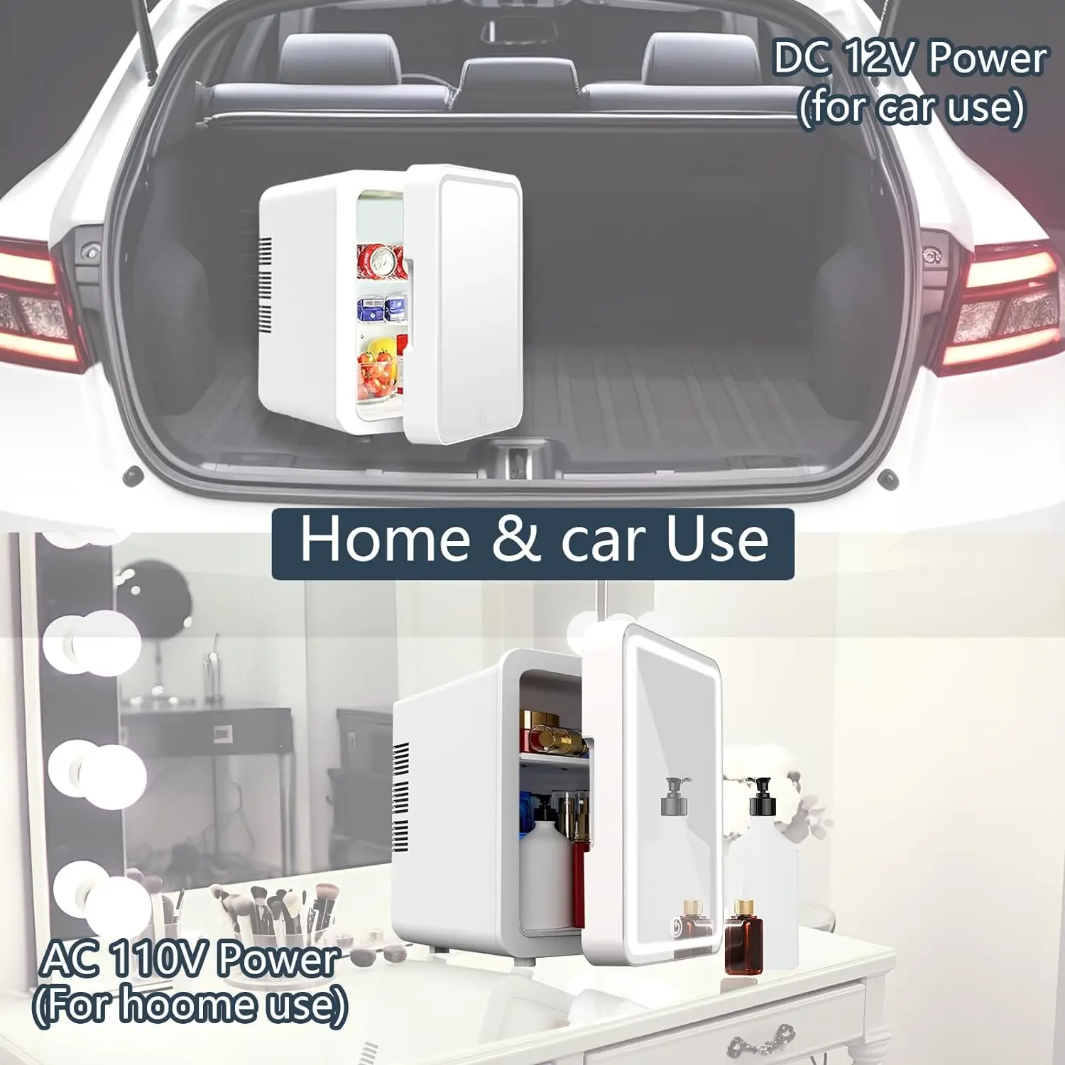 Mini Fridge with Dimmable LED Mirror Cooler and Warmer Refrigerators for Car Bedroom Hotel