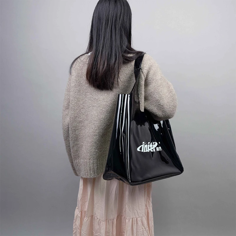 New Design Custom Logo Black Pvc Bag Clear Tote Bags Transparent Shopping Bag for Summer Beach and Swimming