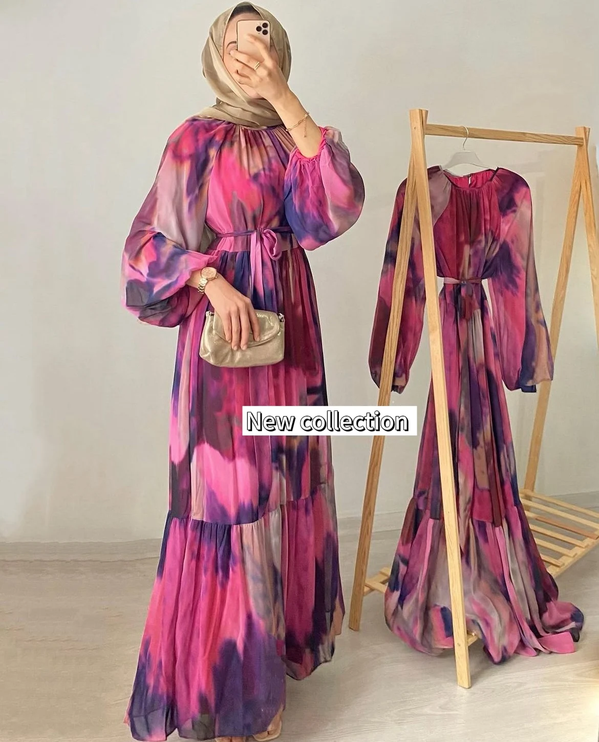 Шифоновое мусульманское вечернее платье для женщин с принтом Рамадан, абайя, длинное платье с поясом, Марокканское платье, Vestidos Largos Dubai, халат Jalabiya, 2024