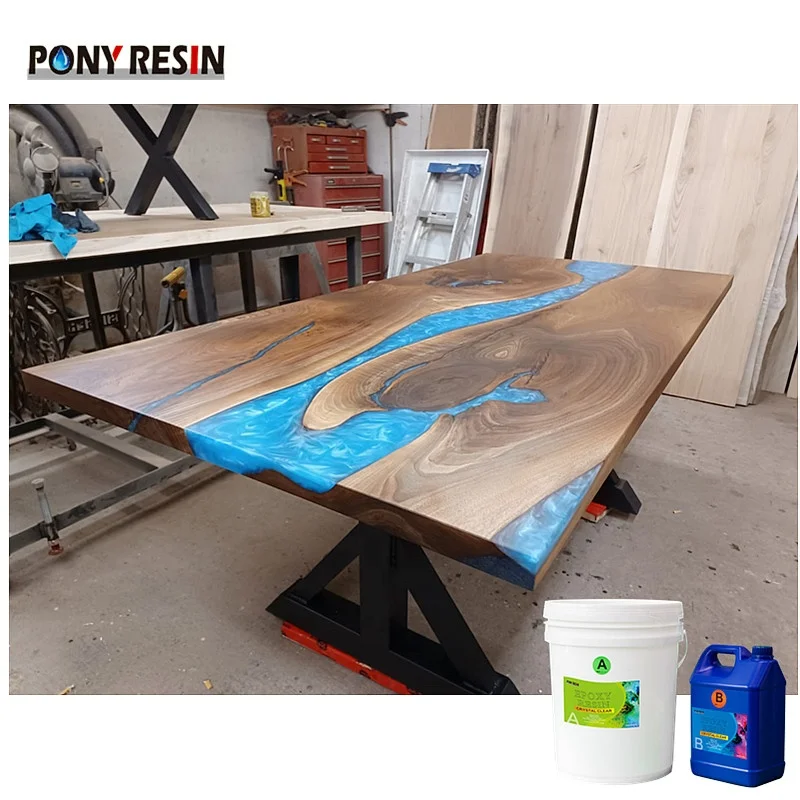 New High Clear Bubble Free Two Component Deep Pour Crystal Clear Epoxy Resin Wood Table