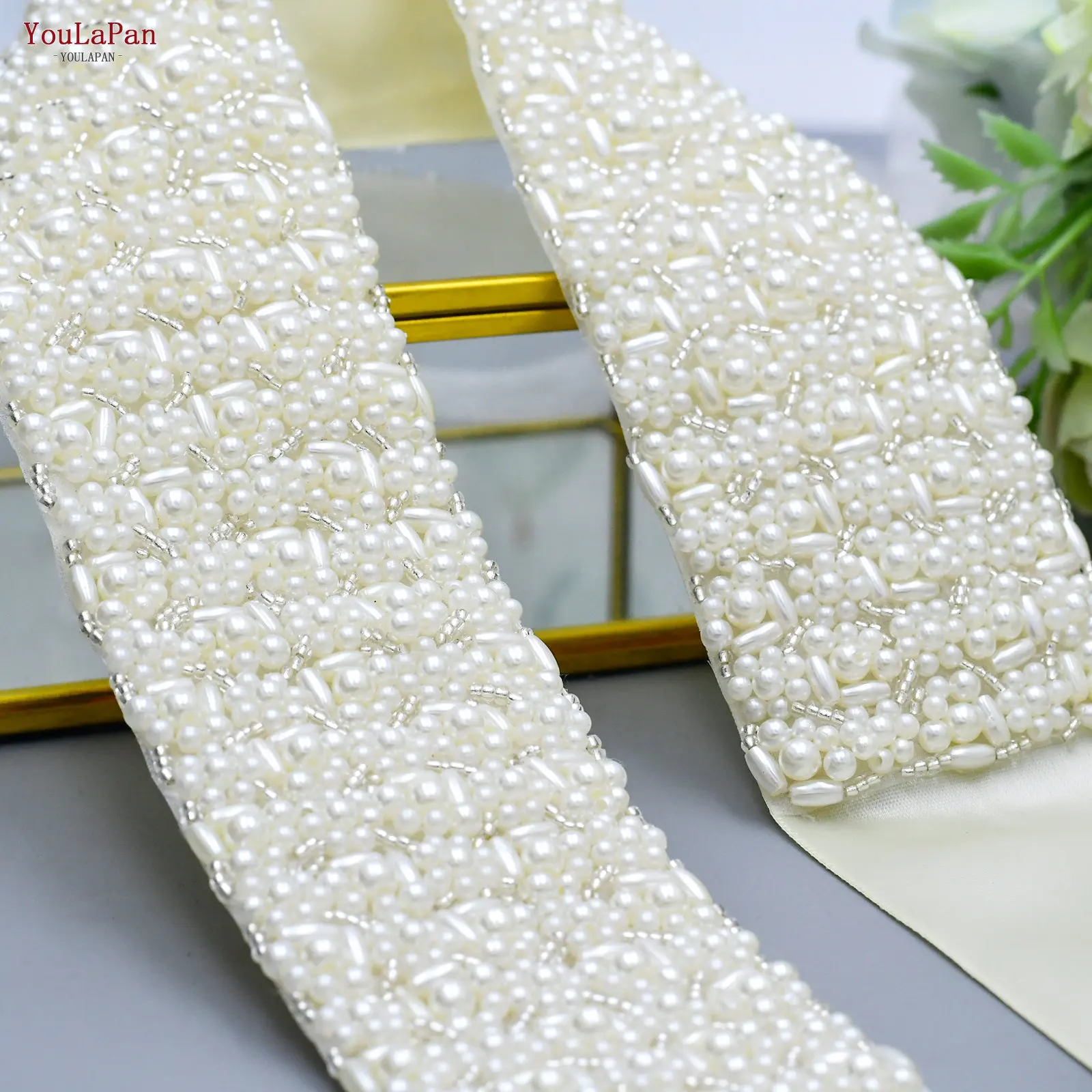YouLaPan S20 Handmade Beaded Belts Ivory Dense Pearl Wide Belts Bridal Wedding Waist Accessories Women Evening Dress Ribbon Sash