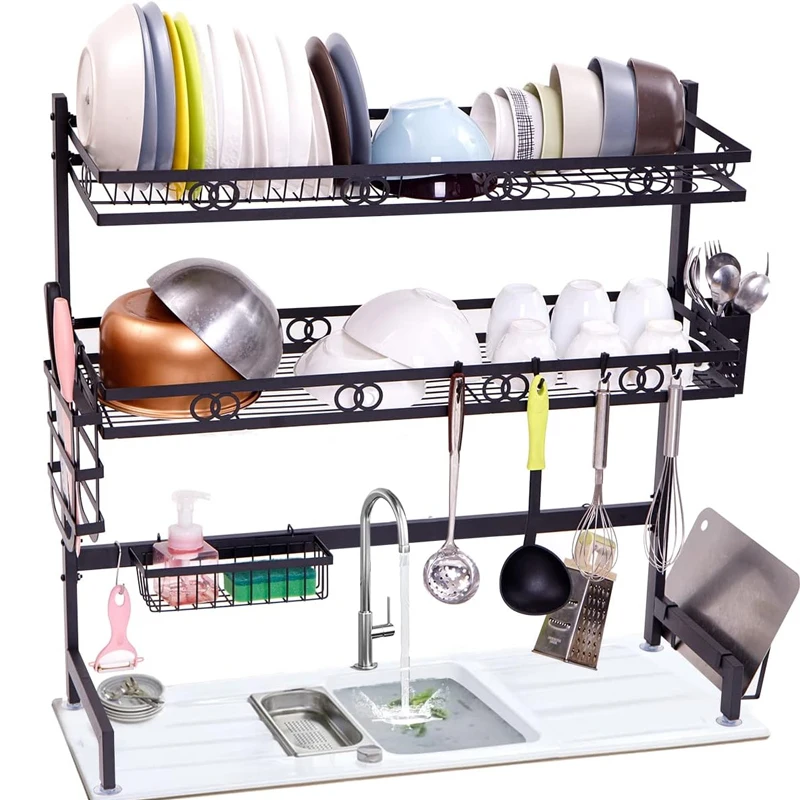 Hot Sellrack Stainless Steel Dish Automatic Drainer Drying Kitchen Rack Storage With Accessories