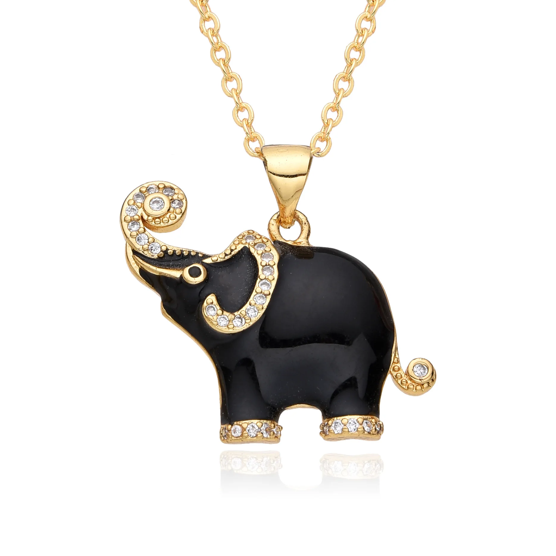 Fashion jewelry necklace luxury animal necklace elephant pendant 18k gold plated zircon necklace for women