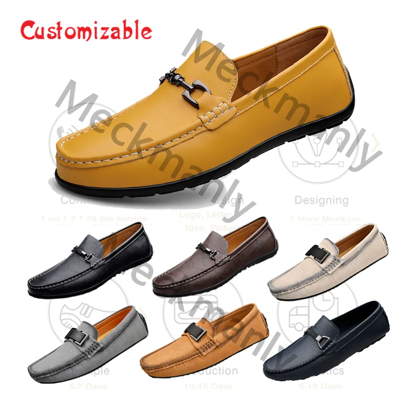 custom logo Suede Leather Loafers Driving Flat Casual winter plush  shoes for Men