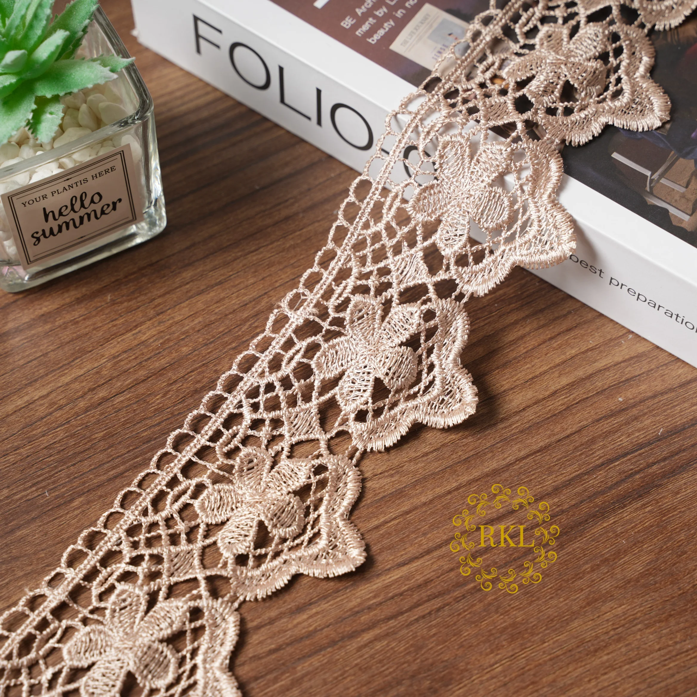 White Lace Milk Silk Water Soluble Embroidery Lace Ribbon Trim Fabric For Sewing