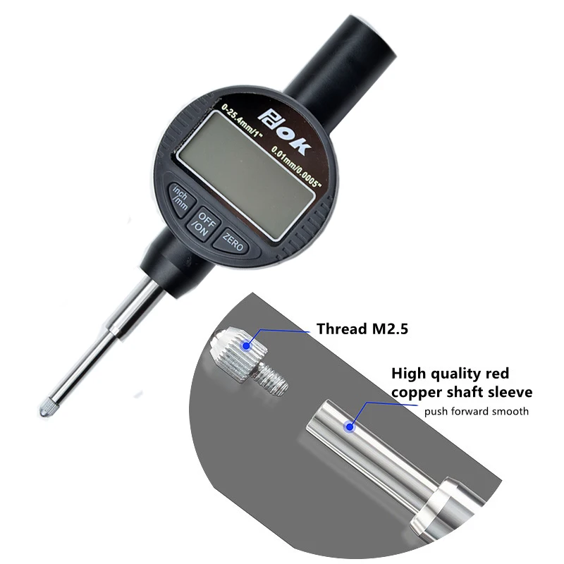 Digital Dial Indicator 0.01mm/0.0005' Digital Probe Indicator Dial Test Gauge Range 0-25.4mm Dial Test Indicators
