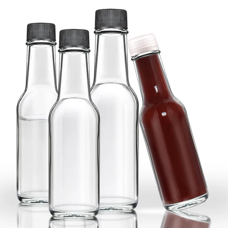 Stock cheap clear glass tabasco bottle 5oz 150ml hot sauce 3 oz glass woozy bottles with leak proof screw cap and dropper insert