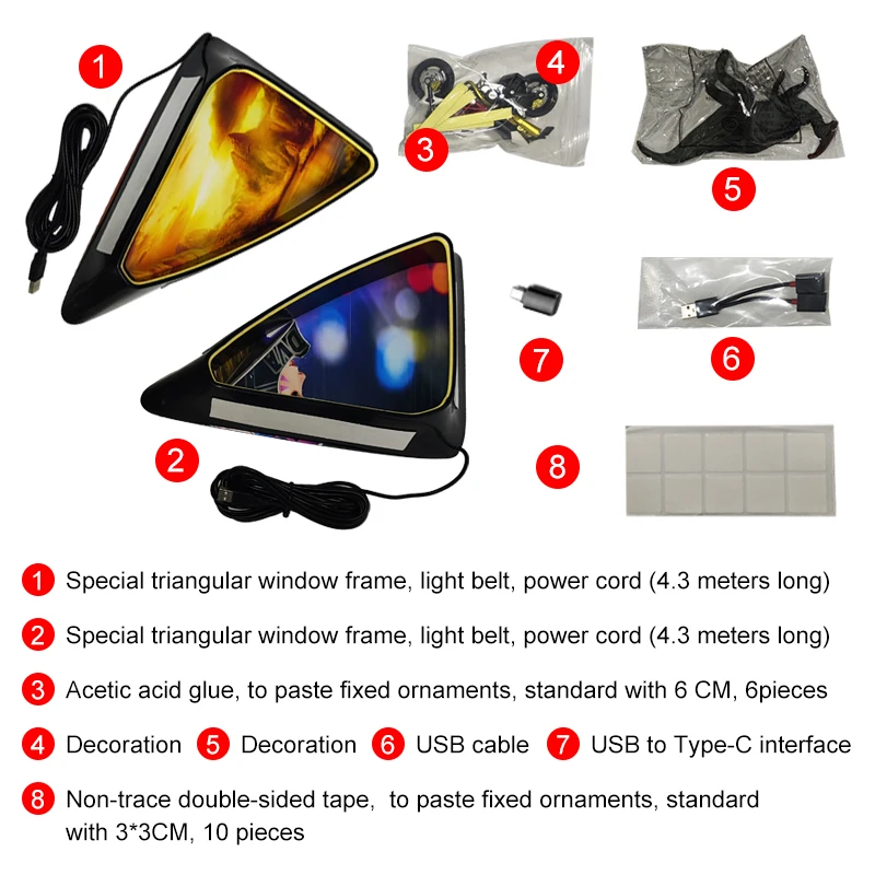 Road Top Car Decoration Light Lamp Car Triangle Window Ornament Decoration Lights for Tesla model Y (All model Years)