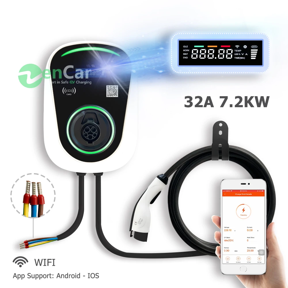 Duosida smart ev charging station 32A 7.2KW SAE J1772 type 1 plug ev connectors with cable ac car charger station with WIFI