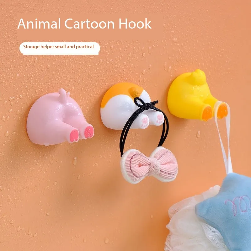 Adhesive Cute Animal Tail Coat Hook, Wall Mounted Bathroom Clothes Hanger for Key Scarf Hat Towel