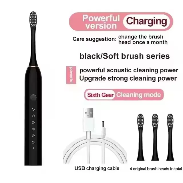 USB Rechargeable Tooth Brush for Adult 6 Clean Modes X-3 Sonic Electric Toothbrush Washable Teeth Whitening and Cleaning Brush