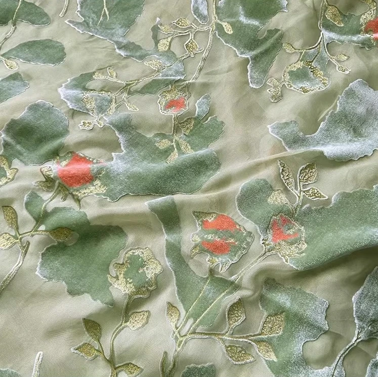 Direct sales from China factory wholesale price 10mm pure silk velvet Suzhou garden style rotten flower fabric for clothing