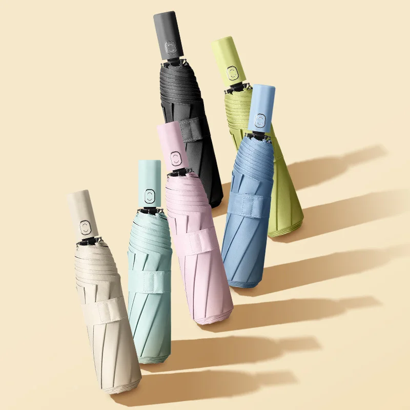 Multi color custom logo 3 folding umbrella automatic sun and rain automatic umbrella for outdoor