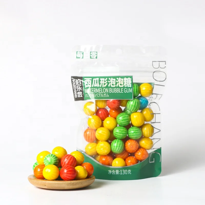 Wholesale 130g Chinese snacks watermelon fruit bubble gum healthy gummy candy exotic sweets sour sweet bubble gum