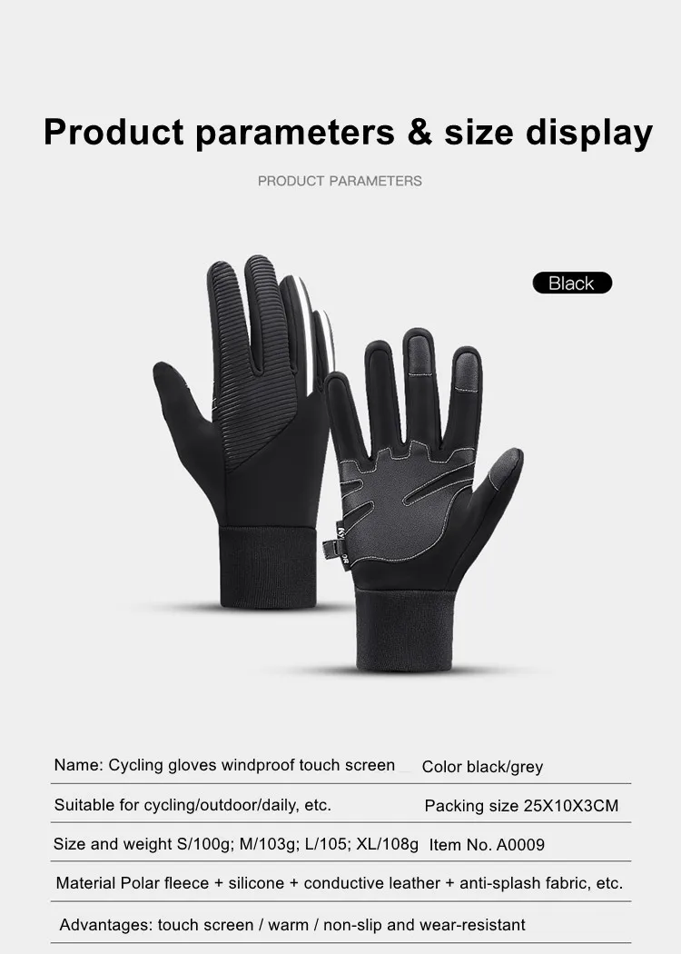  Winter Cycling Gloves Full Finger Bike Touch Screen Riding Windproof Smart Running