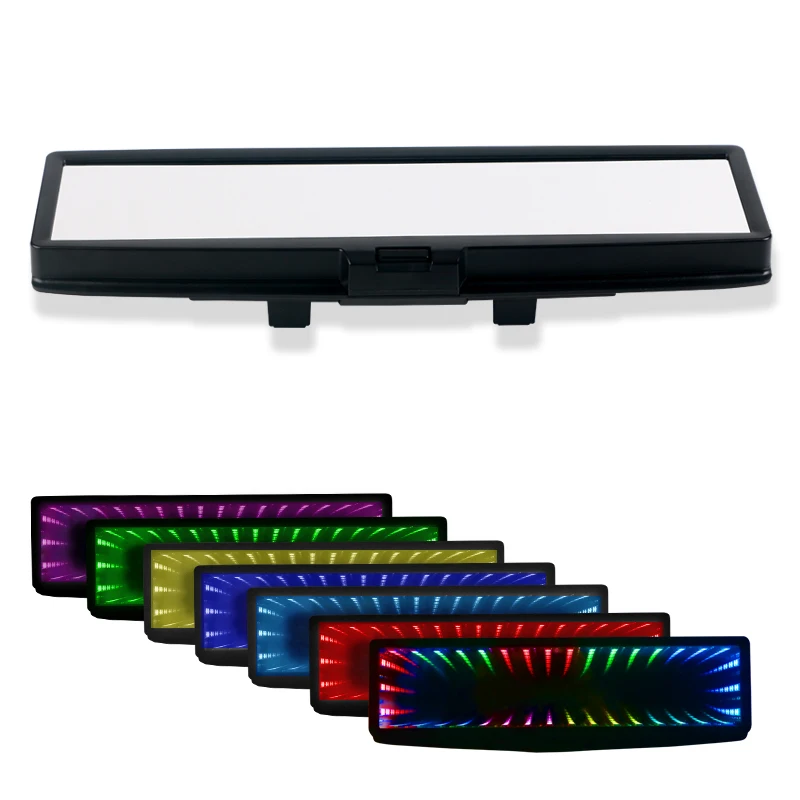 PUERXIN Car Rear View Mirrors Accesorios para autos Universal Indoor 3D Rearview Car LED Decoration Interior RGB Mirror Light