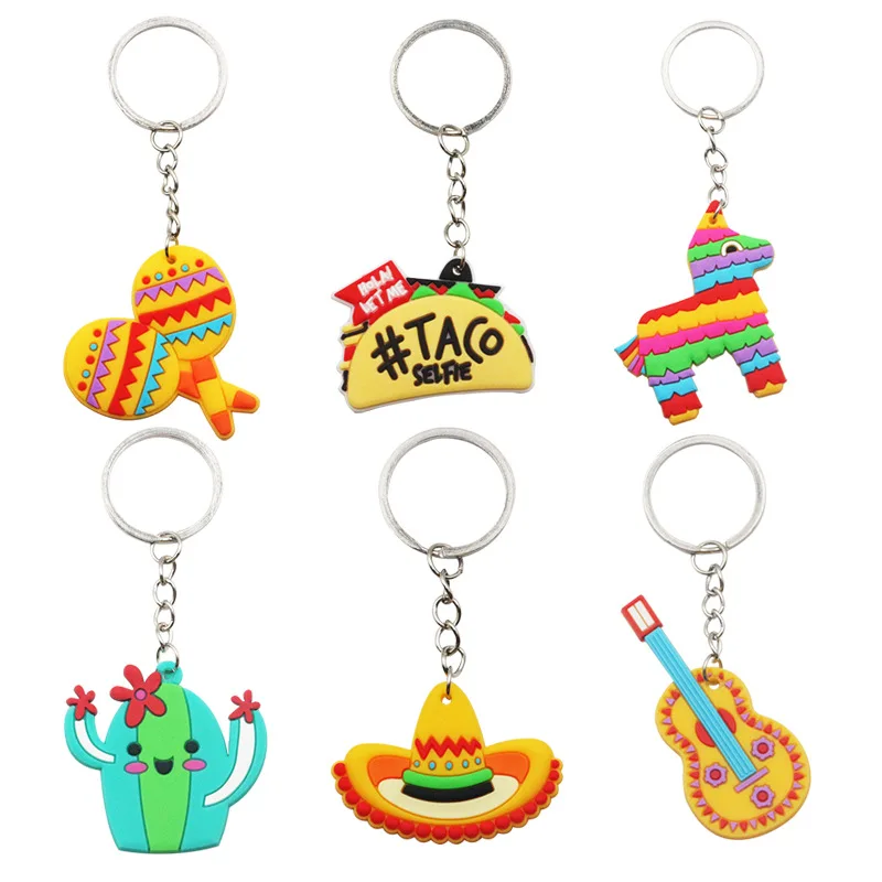 PVC Key Chain Cactus Hat Hot Dog Horse Guitar Sand Hammer Metal Pendant Customized Light Keychain Zinc Alloy Gift Mexico PVC,PVC