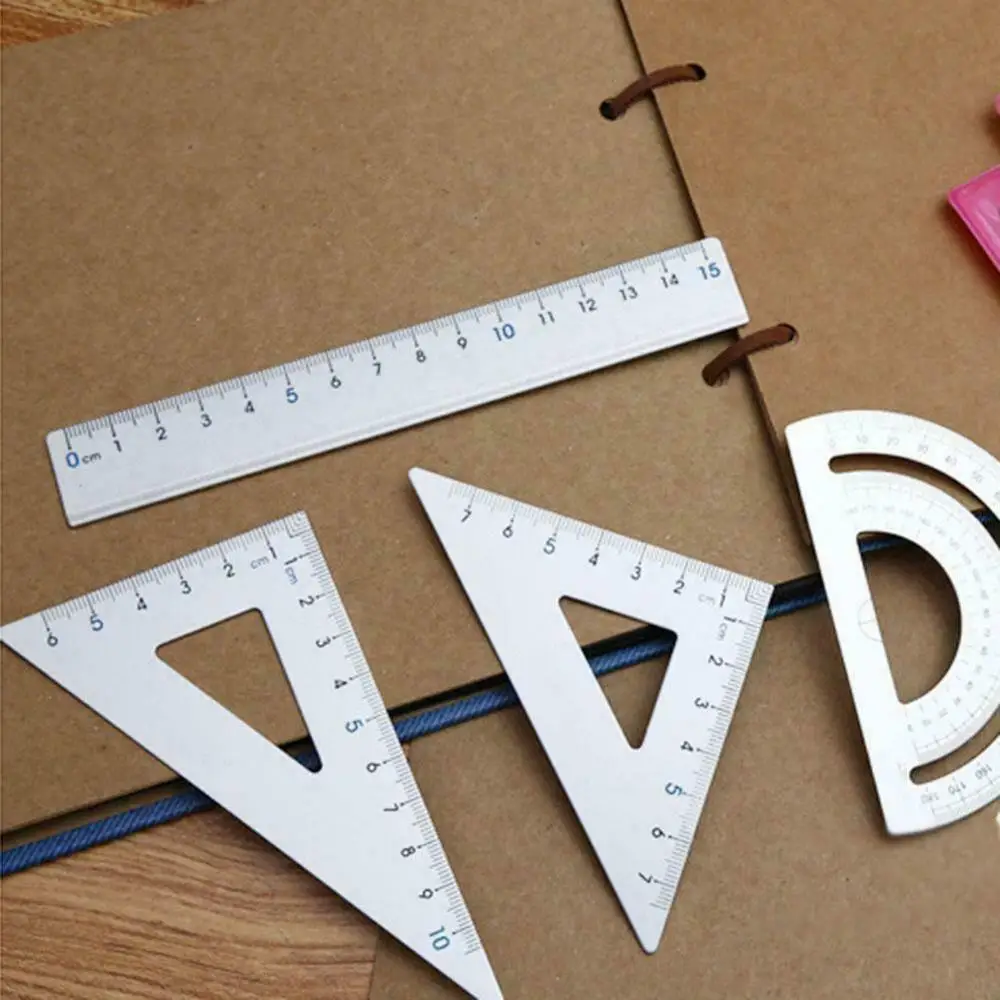 4pcs Sets Metal Drawing Measuring Straight Ruler Protractor Triangle Study Stationery Set