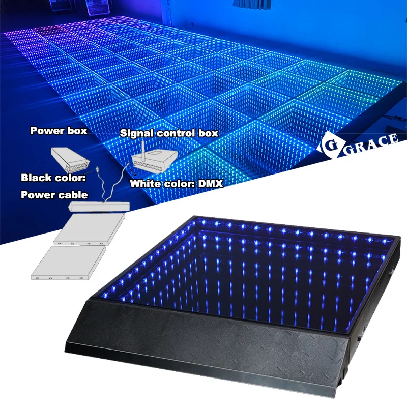 Igracelite Tempered Glass Panel Waterproof 3d Led Mirror Abyss Dance Floor Magnetic Infinity Diy Led Dance Floor