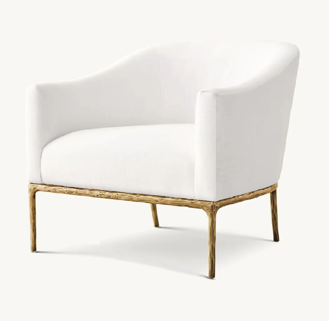 AIRFFY OEM/ODM Thaddeus Factory Modern Luxury Living Room Forged Metal Barrelback Slope Fabric Arm Chair