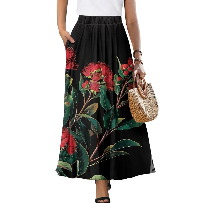 Hawaiian Pohutukawa Flowers Pocket Skirt for Girls Dropshipping Low MOQ Print Fall Trendy Maxi Versatile Elegant Womans Skirts